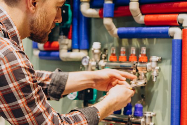 Young engineer adjusting autonomous heating