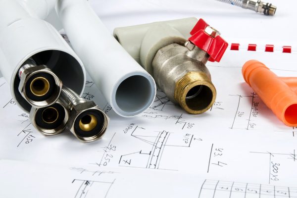 Plumbing Tools On Plumbing Plans Close-up